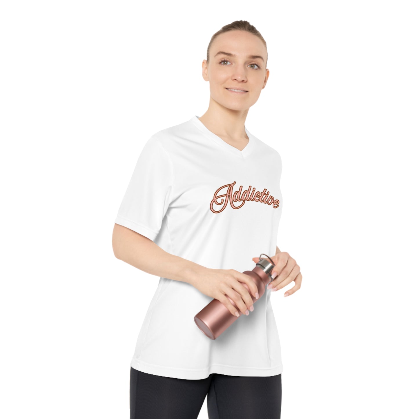 Addictive Script V-Neck T‑Shirt — Women's Casual Performance Tee