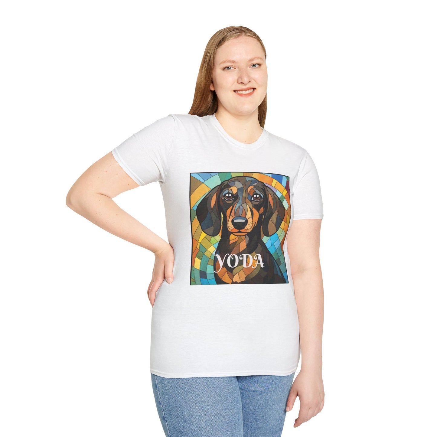 Dachshund Mosaic Portrait T-Shirt – "Yoda" Colorful Dog Art Tee