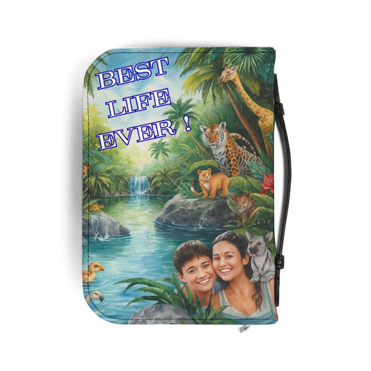 Bible Cover - "Best Life Ever!" Illustrated Jungle Scene with Personalized Photo