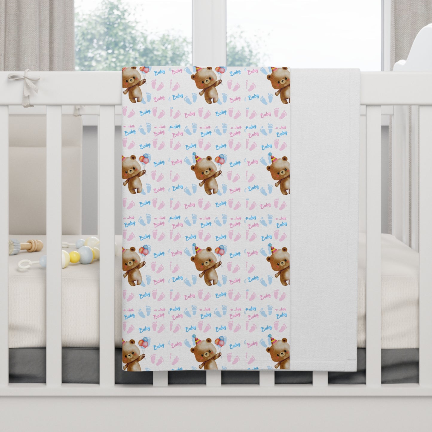 Baby Blanket — Cute Teddy with 'I Love You' Pattern | Soft Fleece Nursery Throw