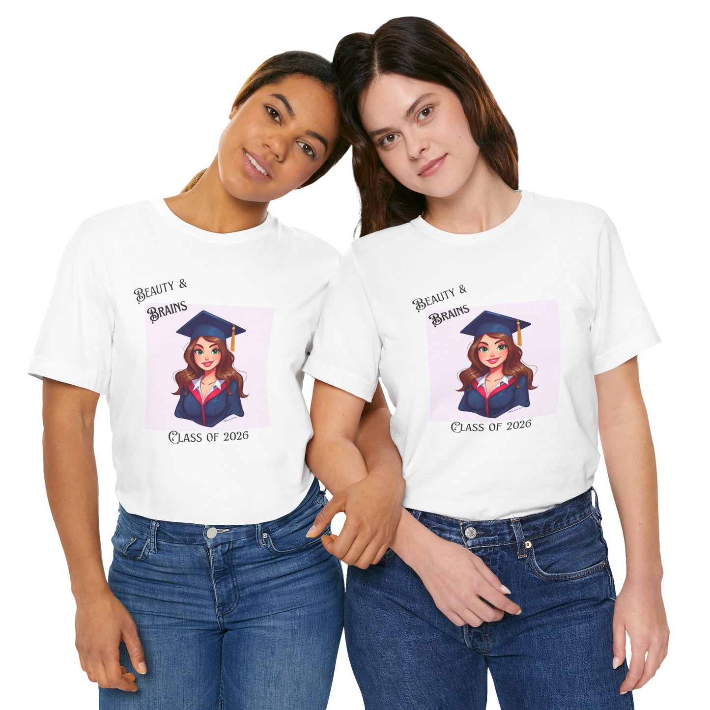 Class of 2026 Graduation Tee - "Beauty & Brains" Female Grad Cap Design