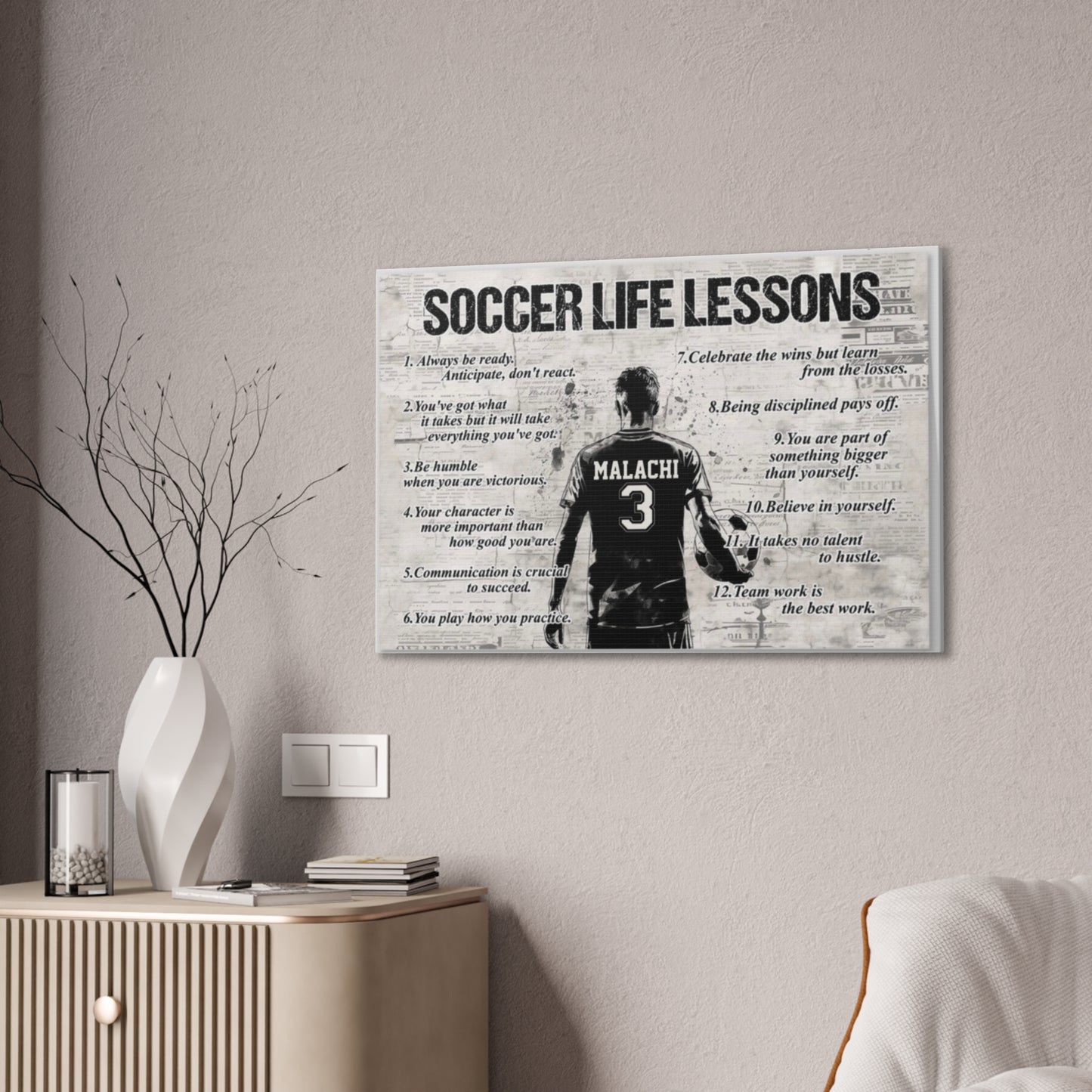 Soccer Life Lessons Canvas Wall Art — Personalized Player Name & Number