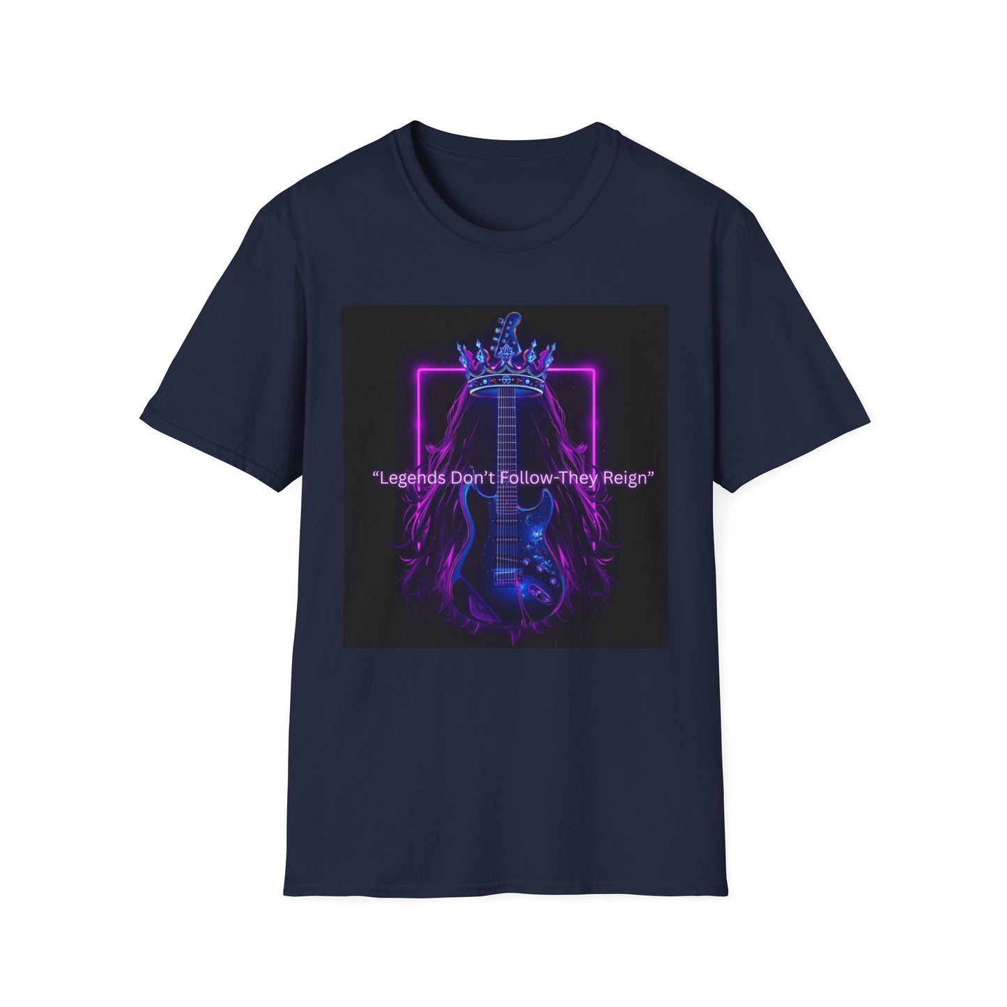 Rock Guitar T-Shirt - "Leaders Don’t Follow, They Reign" Neon Crown Design