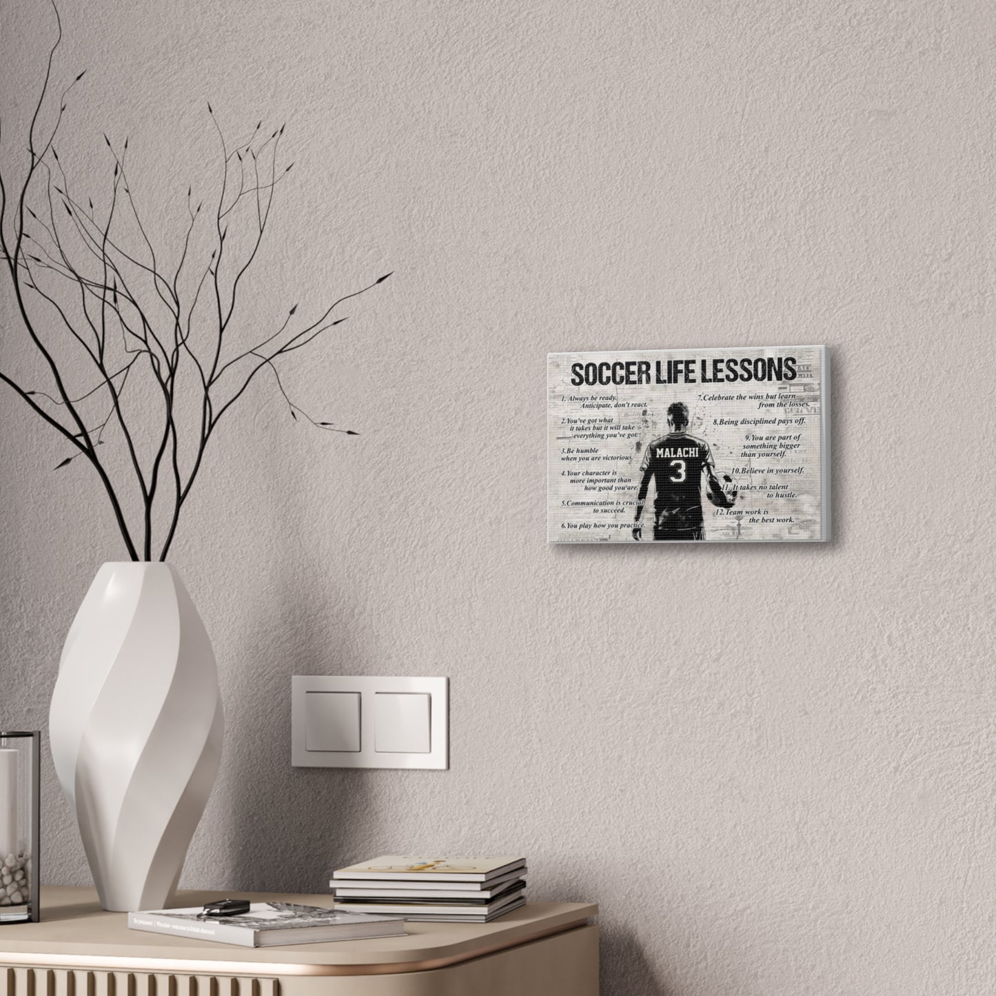 Soccer Life Lessons Canvas Wall Art — Personalized Player Name & Number