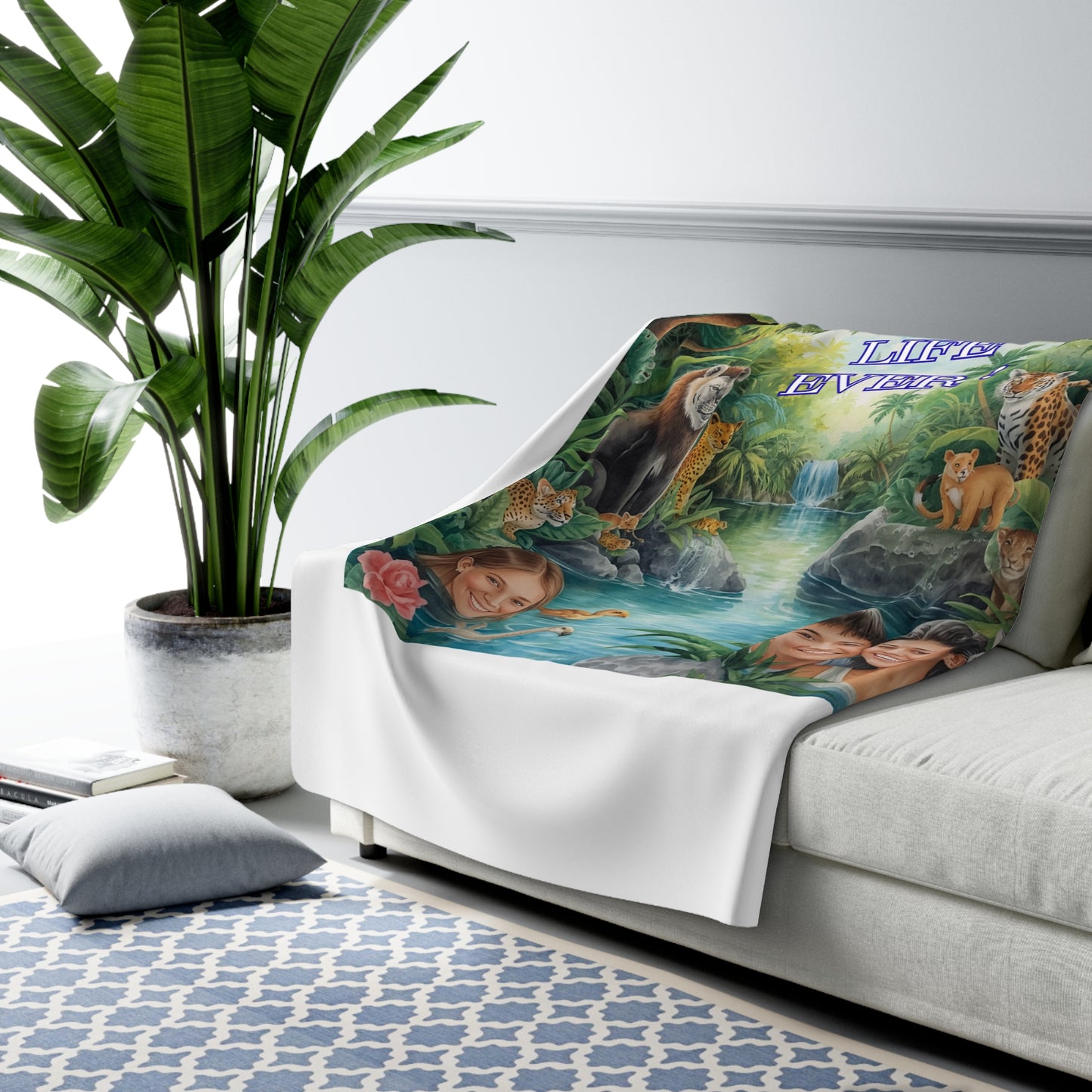 "BEST LIFE EVER!" Sherpa Blanket — Personalized Tropical Animal Throw