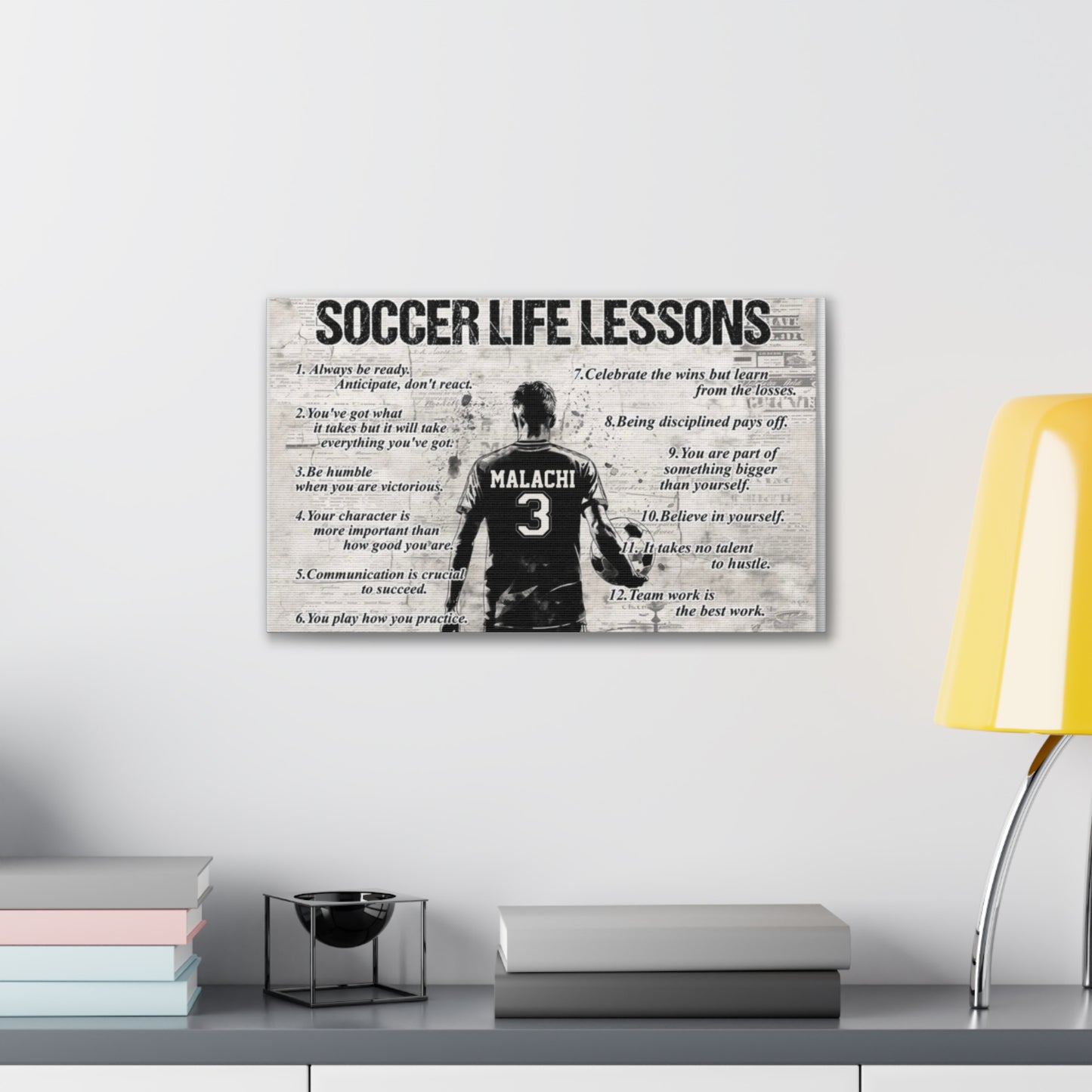 Soccer Life Lessons Canvas Wall Art — Personalized Player Name & Number