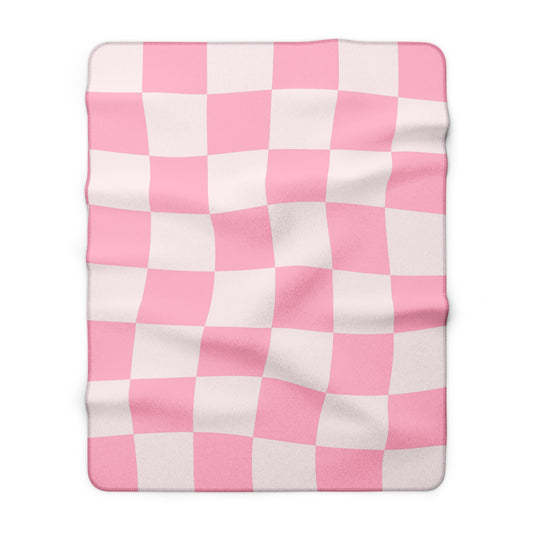 Pink Checkered Sherpa Blanket – Soft Fleece Cozy Throw for Bedroom & Nursery