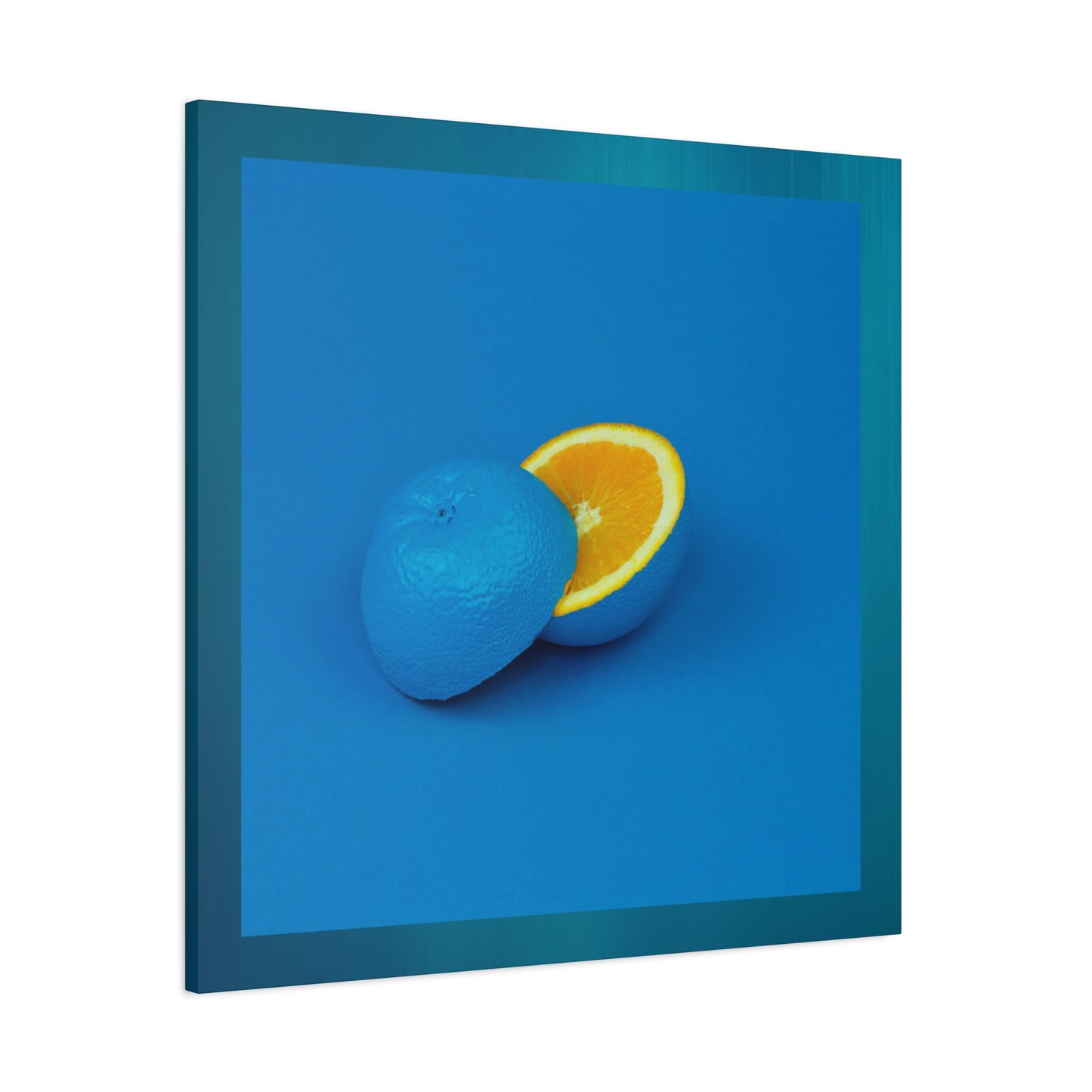 Blue Orange Canvas Art Print — Vibrant Surreal Fruit Wall Decor