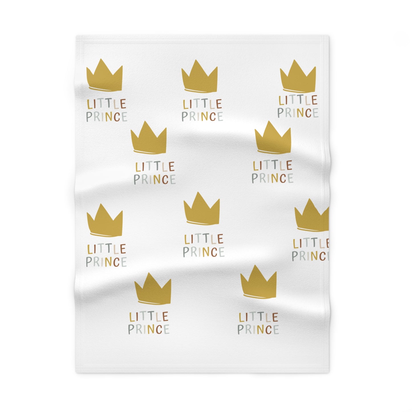 Little Prince Fleece Baby Blanket — Soft Gold Crown Nursery Throw