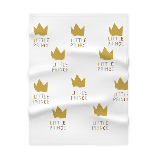 Little Prince Fleece Baby Blanket — Soft Gold Crown Nursery Throw