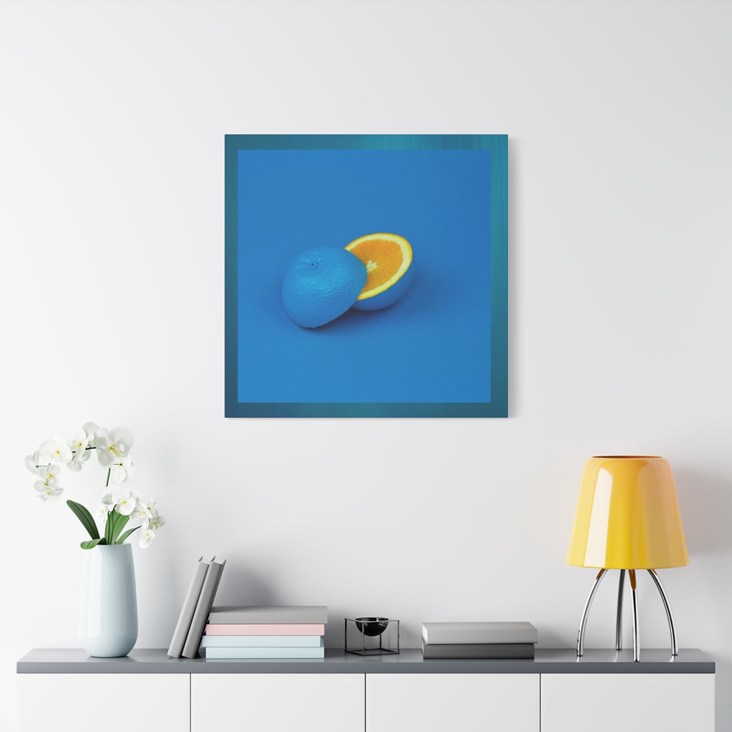 Blue Orange Canvas Art Print — Vibrant Surreal Fruit Wall Decor