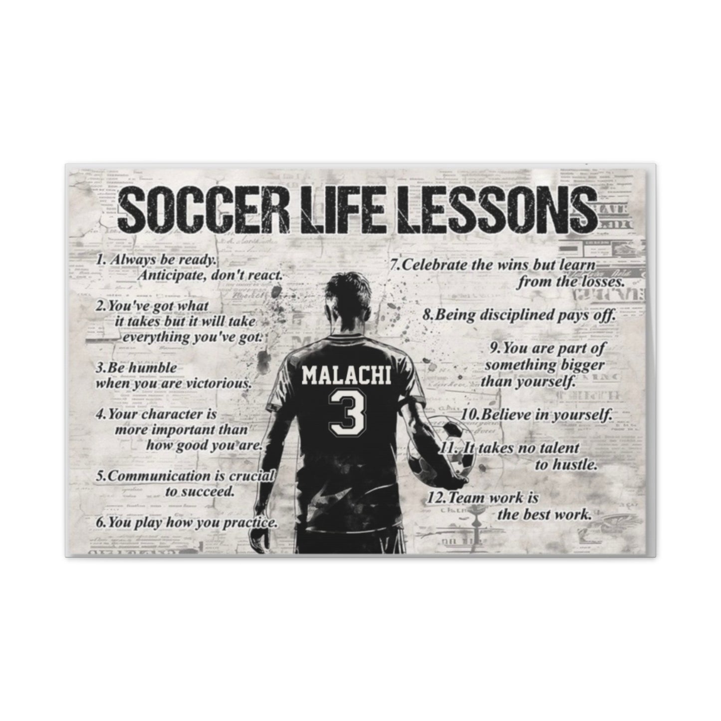 Soccer Life Lessons Canvas Wall Art — Personalized Player Name & Number