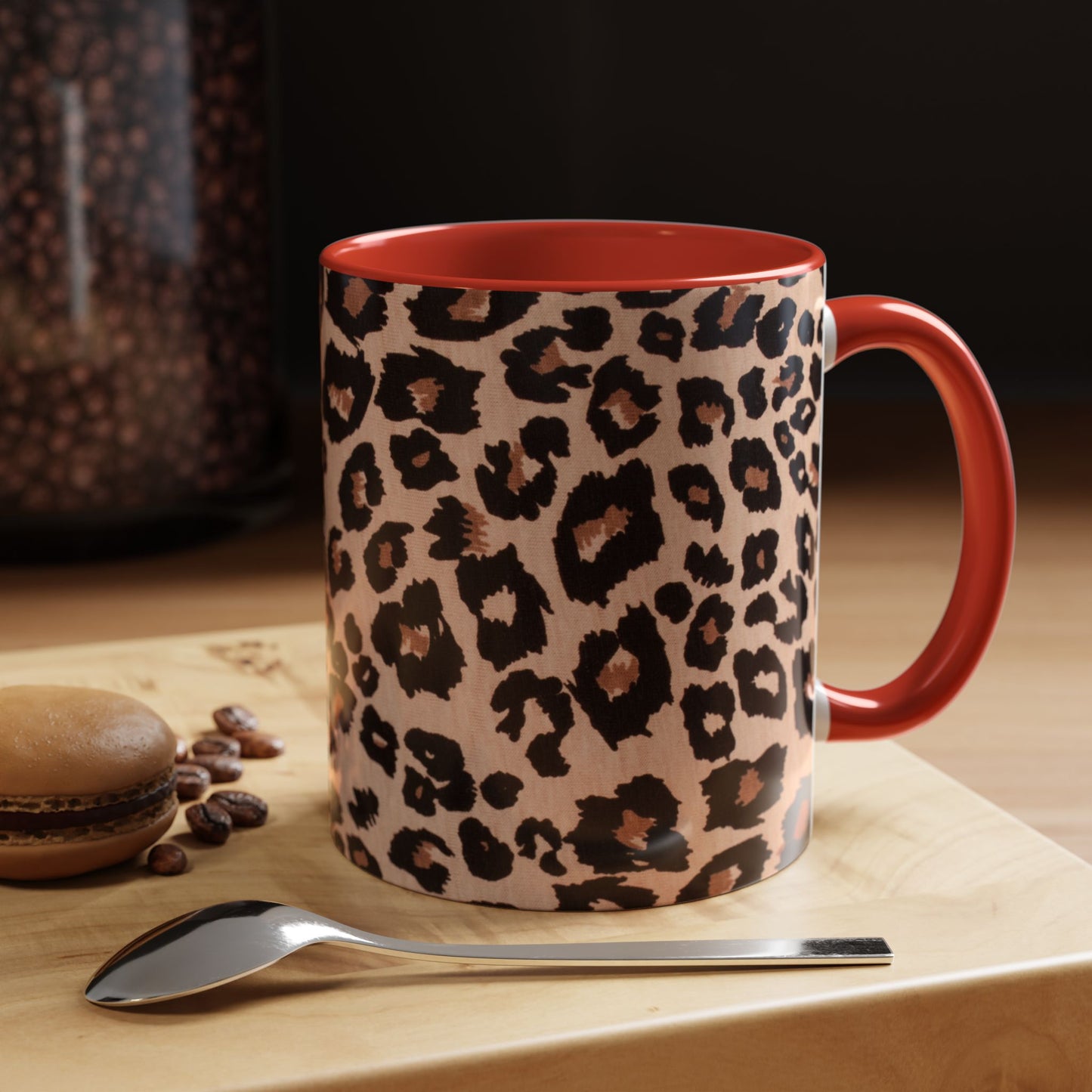 Leopard Print Accent Coffee Mug – 11/15oz Stylish Animal Print Ceramic Cup