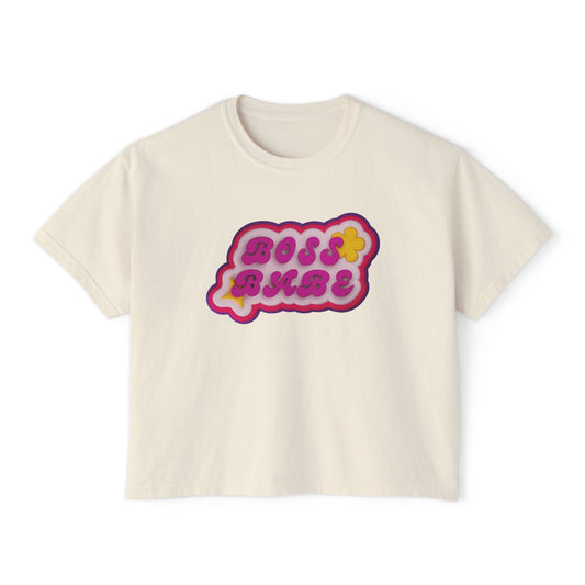 Boss Babe Boxy Tee — Retro Bubble Letter Graphic Cropped T‑Shirt