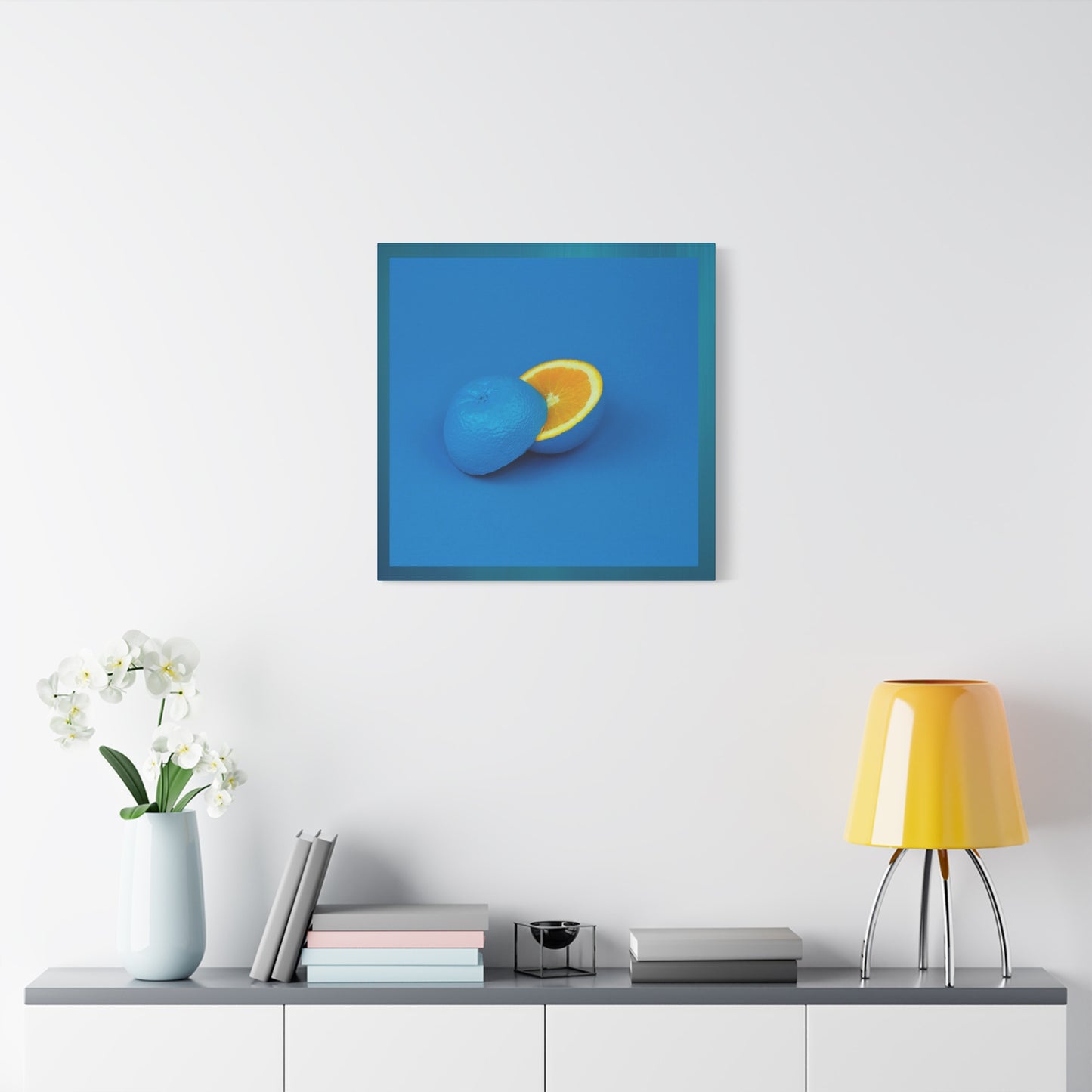 Blue Orange Canvas Art Print — Vibrant Surreal Fruit Wall Decor