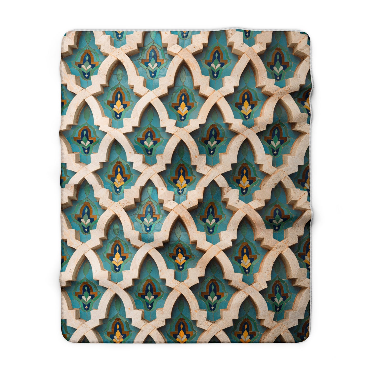 Moroccan Tile Sherpa Blanket — Teal & Gold Fleece Throw