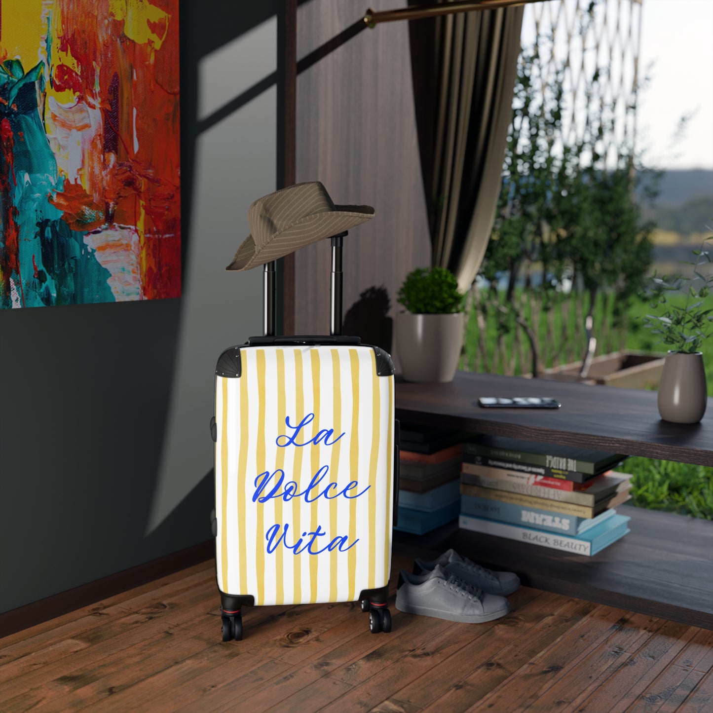 La Dolce Vita Carry-On Suitcase — Yellow Stripe Personalized Travel Luggage