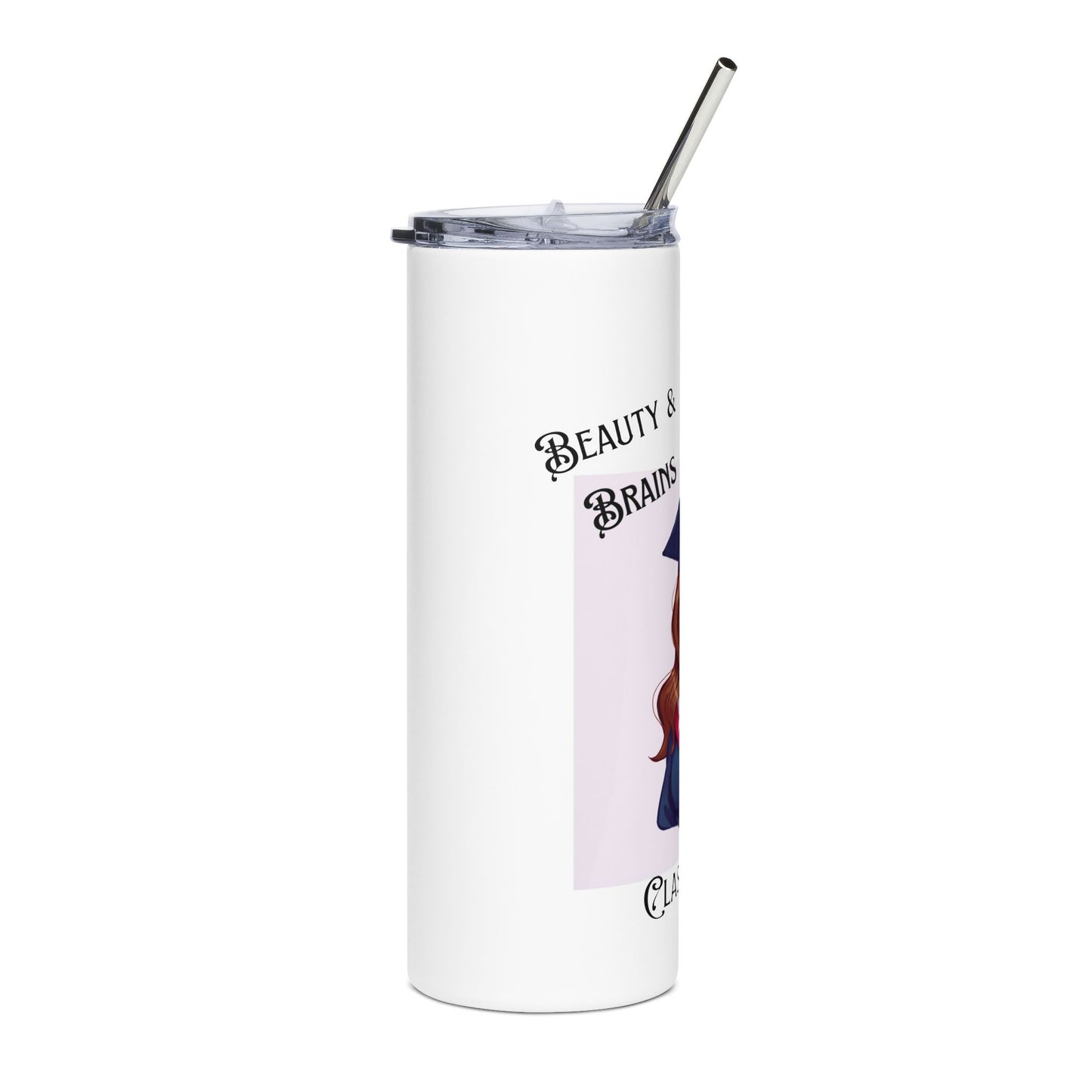Graduation Girl 20oz Stainless Steel Tumbler – "Beauty & Brains" Class of 2025
