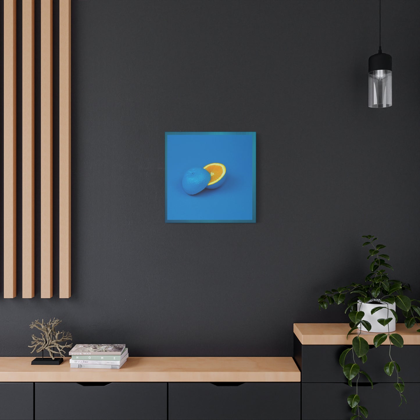 Blue Orange Canvas Art Print — Vibrant Surreal Fruit Wall Decor
