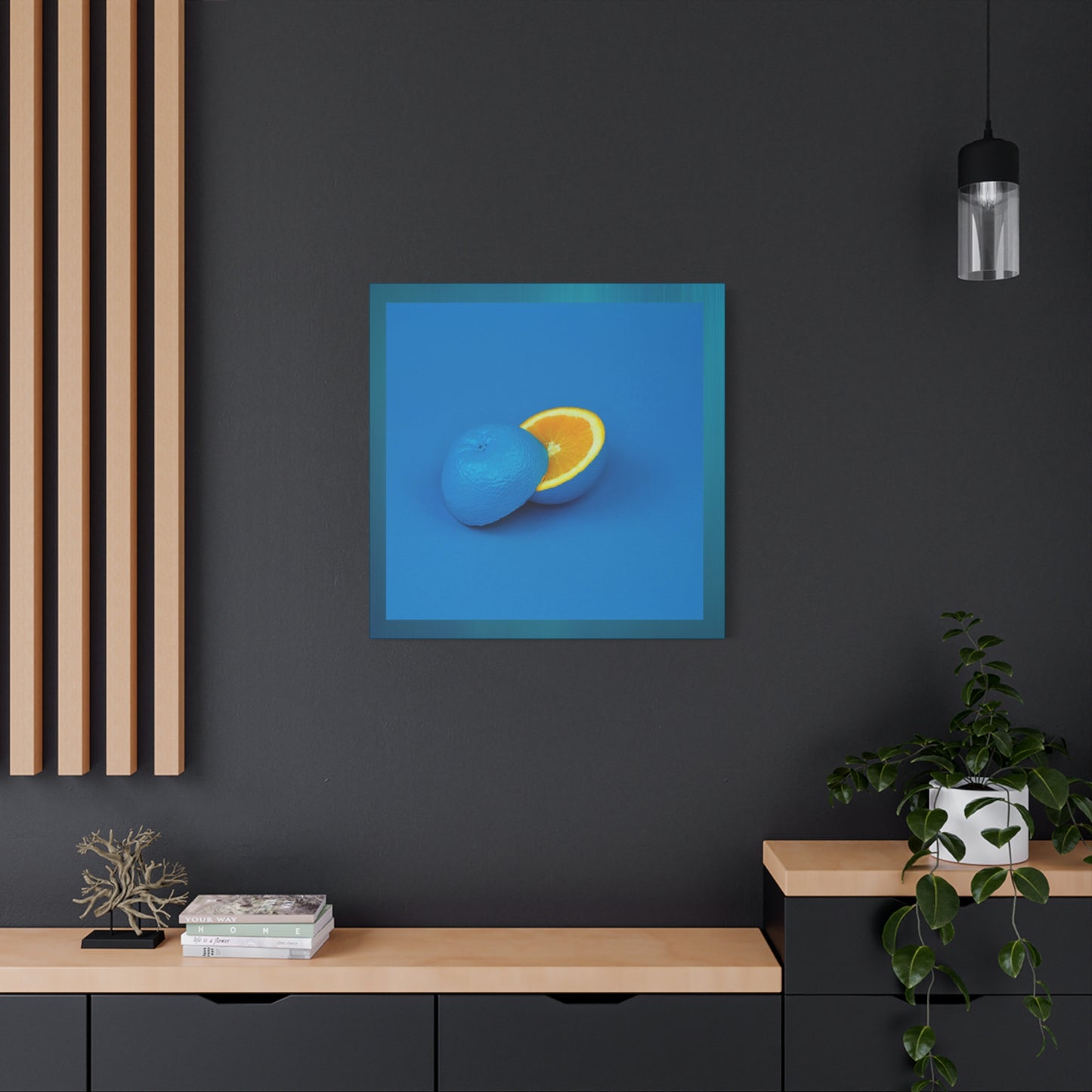 Blue Orange Canvas Art Print — Vibrant Surreal Fruit Wall Decor