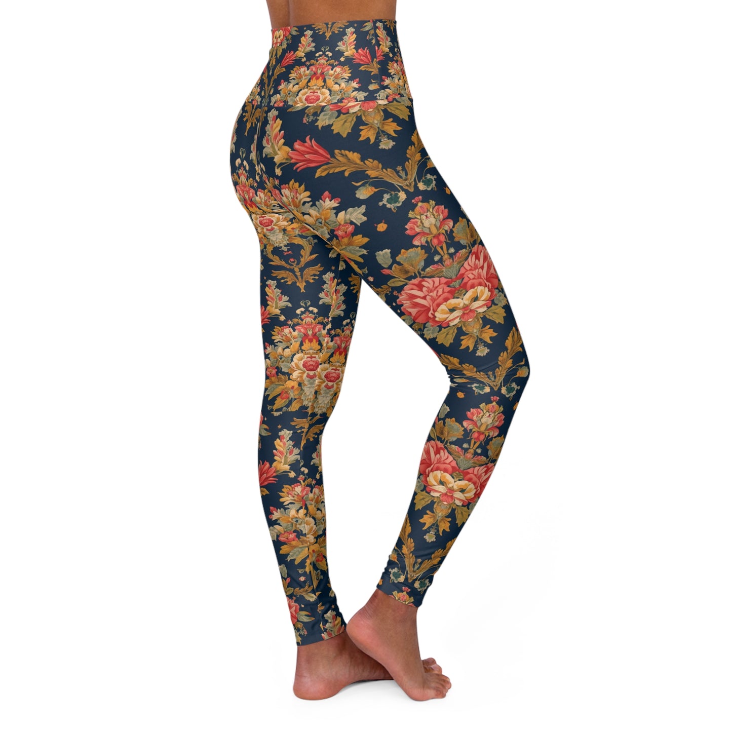 Floral Tapestry High-Waist Yoga Leggings — Vintage Rose Pattern