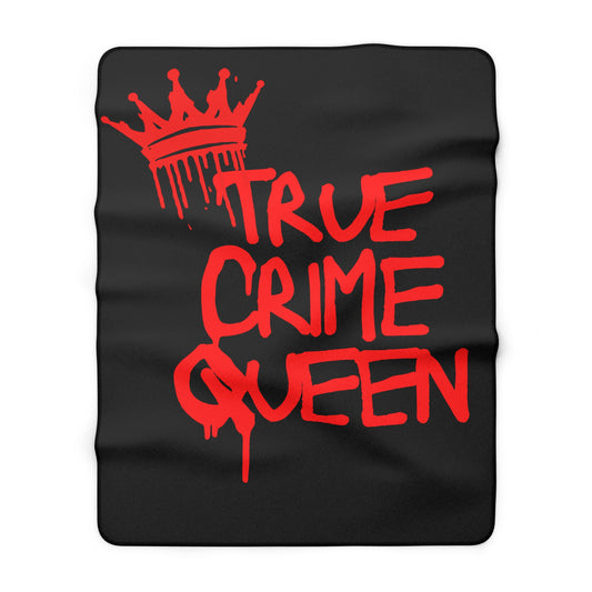 True Crime Queen Sherpa Blanket — Cozy Black & Red Fleece for Podcast Lovers