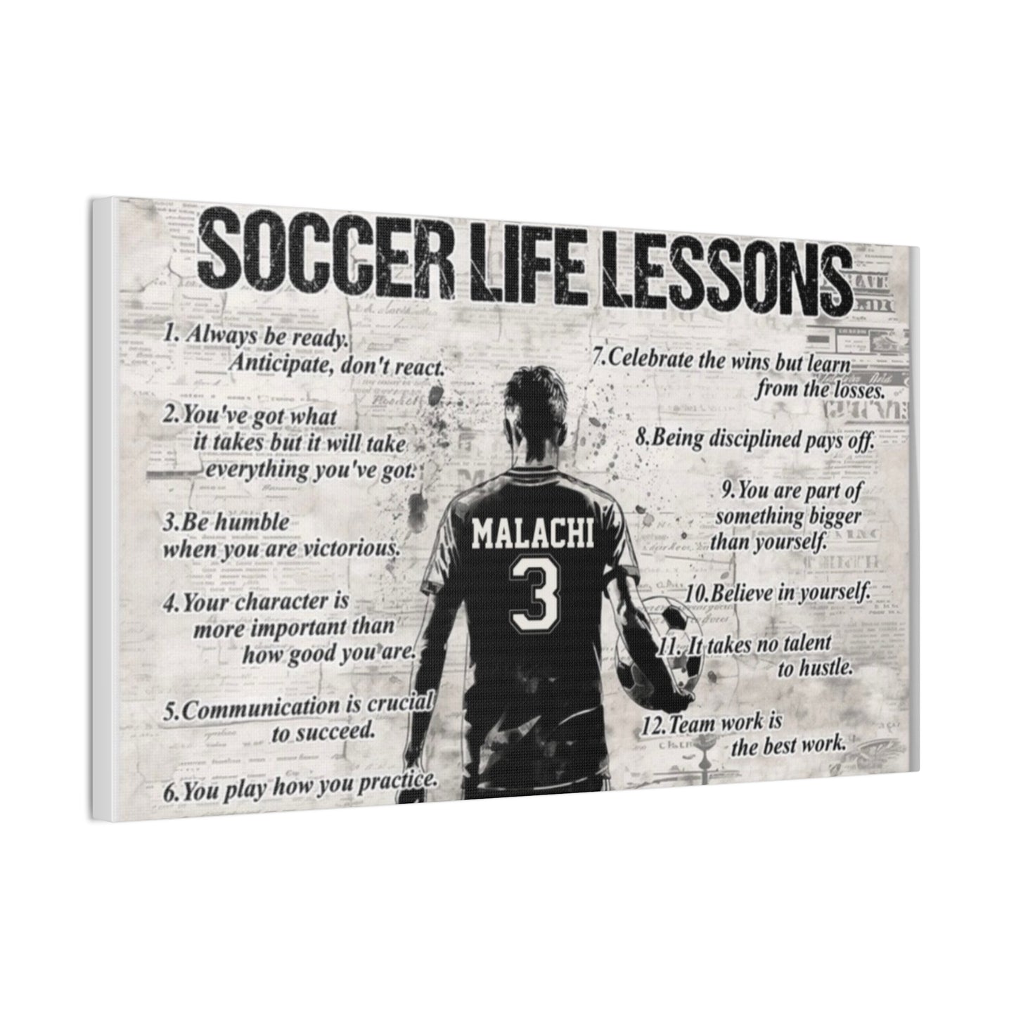 Soccer Life Lessons Canvas Wall Art — Personalized Player Name & Number