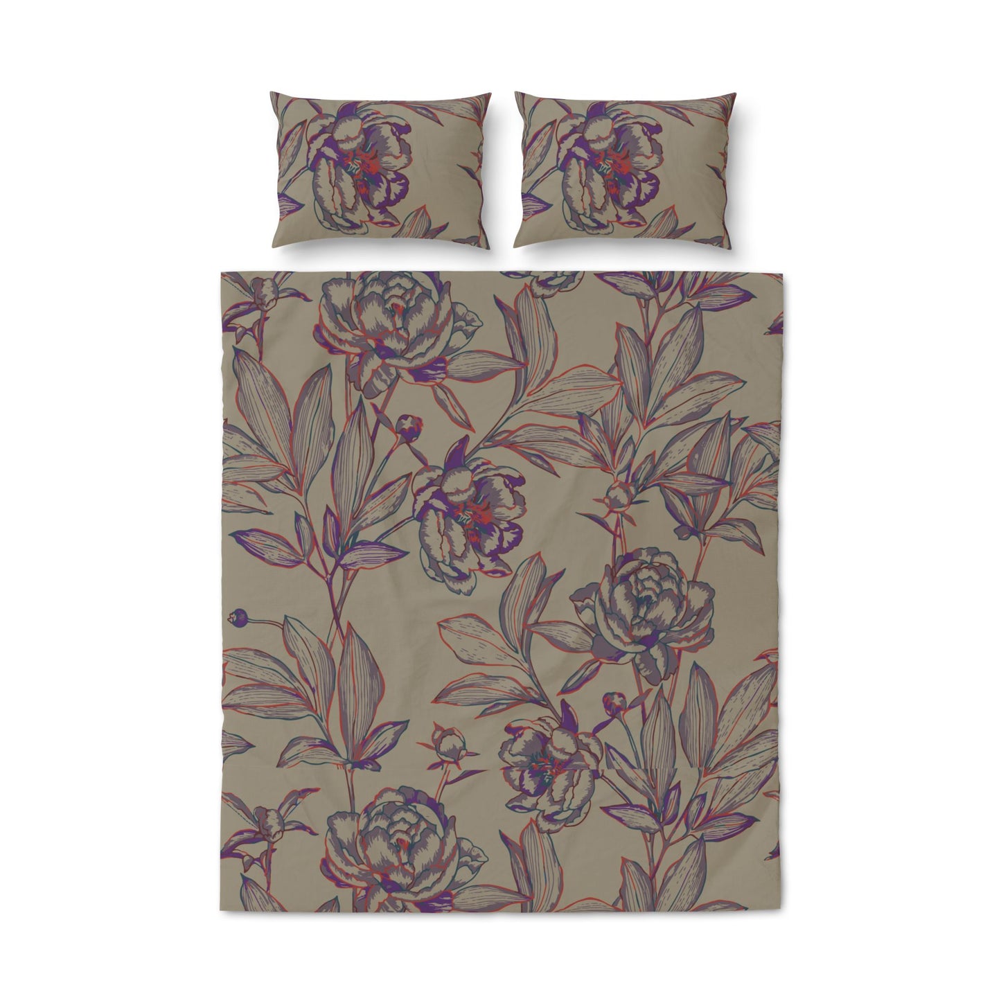 Floral Sketch Quilt Cover Set — Vintage Peony Bedding (3-Piece)