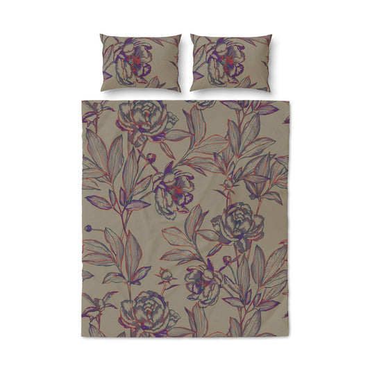 Floral Sketch Quilt Cover Set — Vintage Peony Bedding (3-Piece)