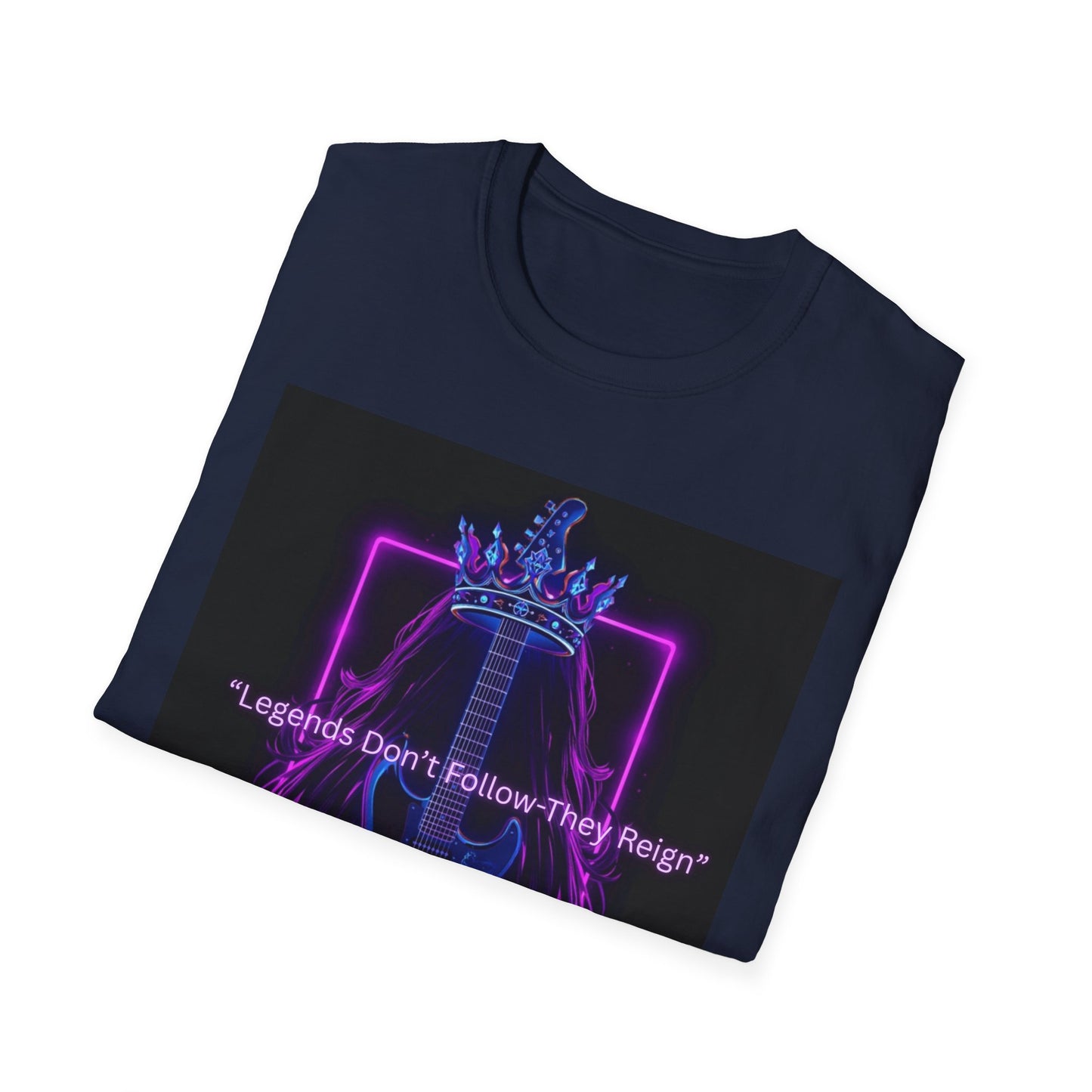 Rock Guitar T-Shirt - "Leaders Don’t Follow, They Reign" Neon Crown Design