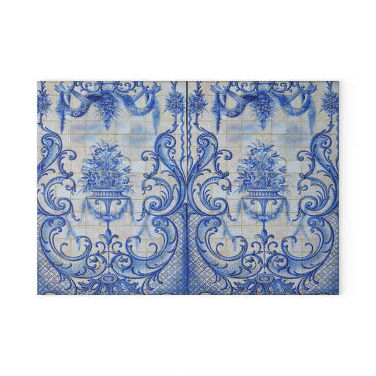Blue Delft Glass Cutting Board – Vintage Floral Tile Kitchen Decor