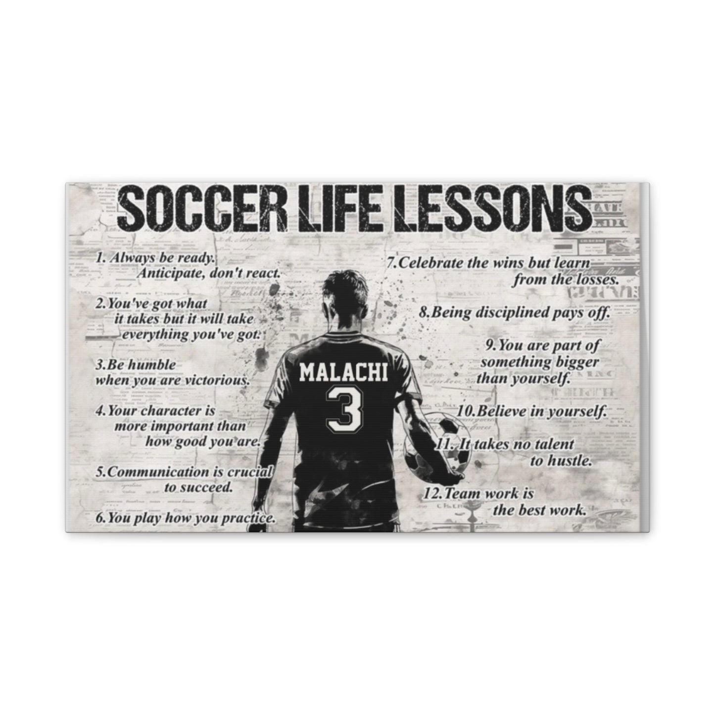 Soccer Life Lessons Canvas Wall Art — Personalized Player Name & Number