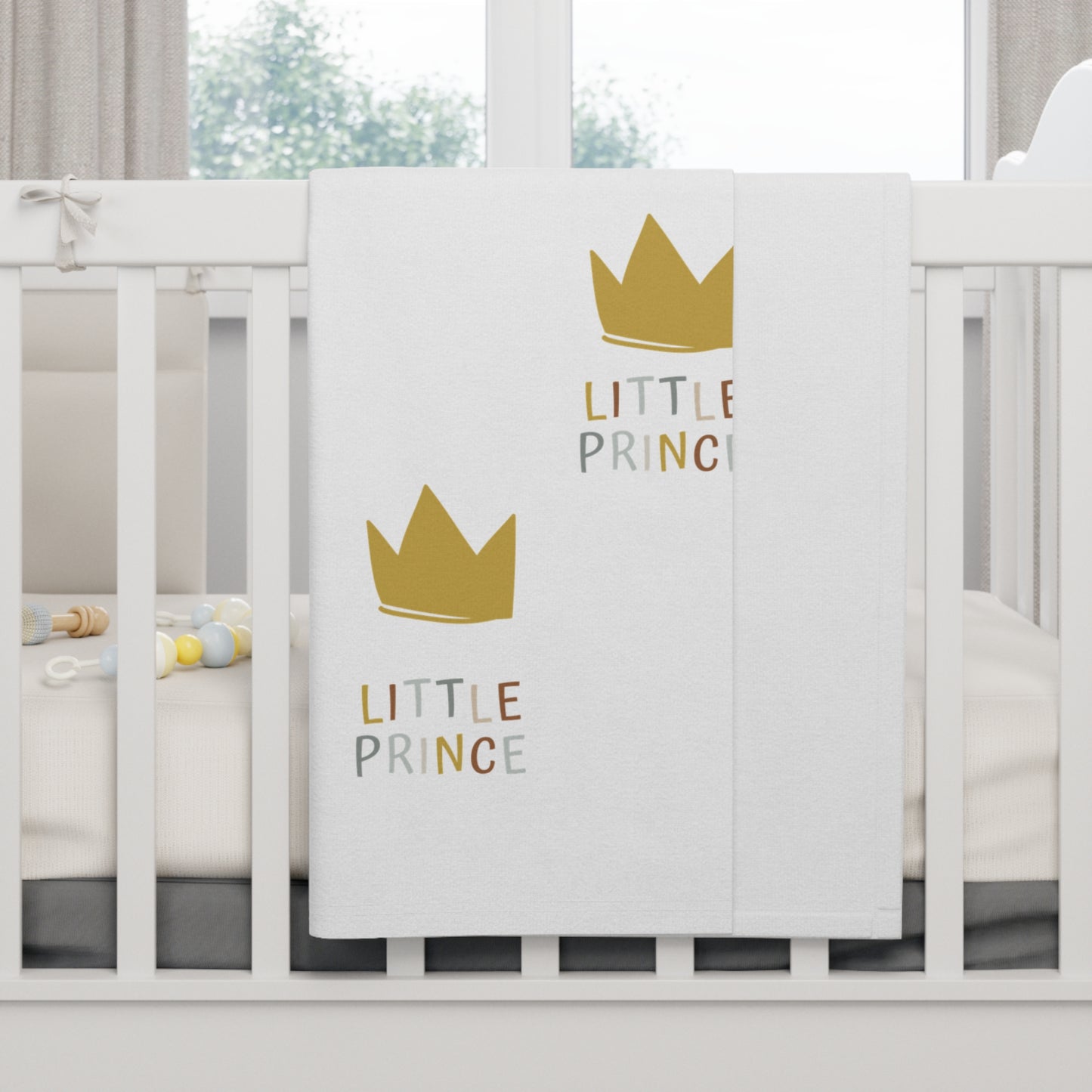 Little Prince Fleece Baby Blanket — Soft Gold Crown Nursery Throw