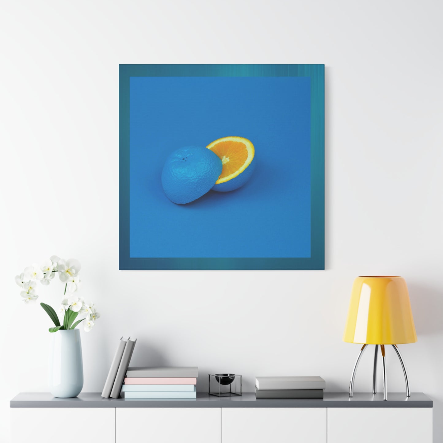 Blue Orange Canvas Art Print — Vibrant Surreal Fruit Wall Decor
