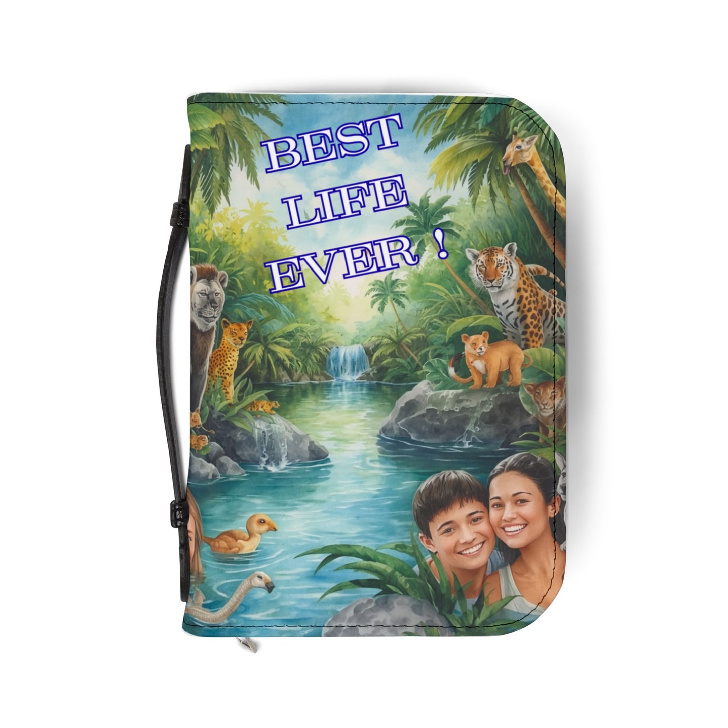 Bible Cover - "Best Life Ever!" Illustrated Jungle Scene with Personalized Photo