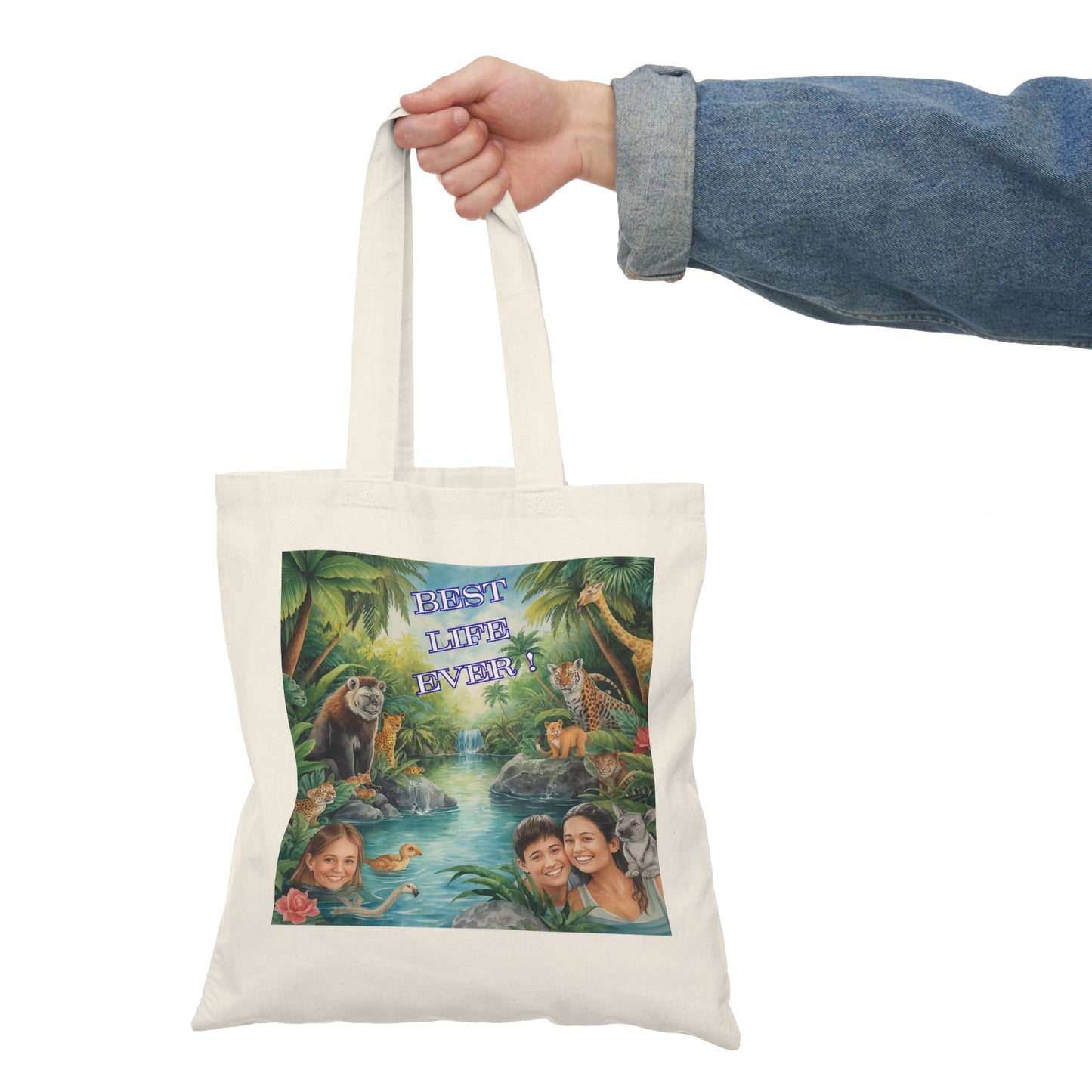 Tote Bag — Personalized Tropical Family Photo "Best Life Ever" Beach Tote