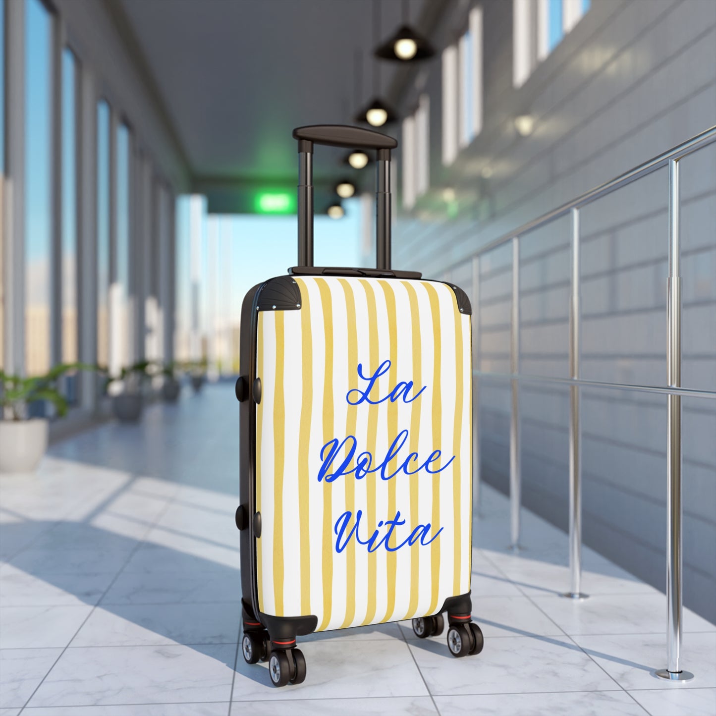 La Dolce Vita Carry-On Suitcase — Yellow Stripe Personalized Travel Luggage