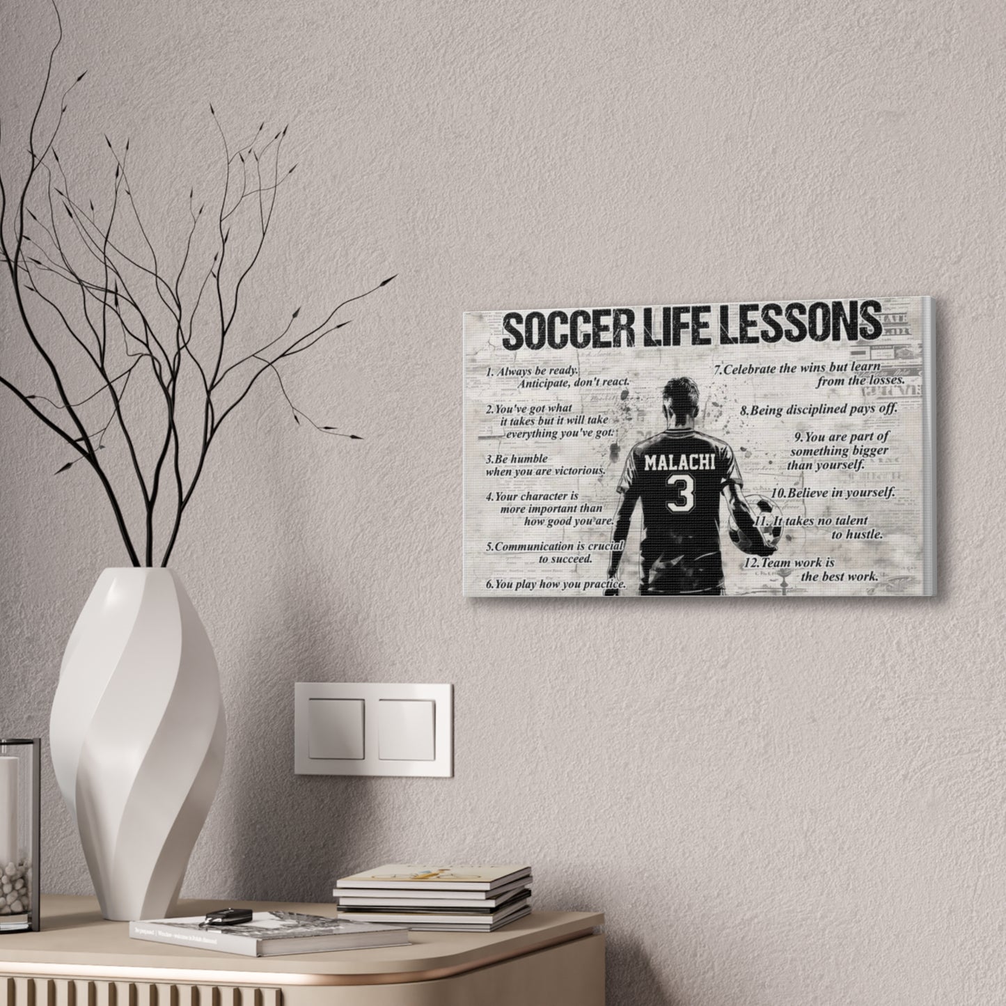 Soccer Life Lessons Canvas Wall Art — Personalized Player Name & Number