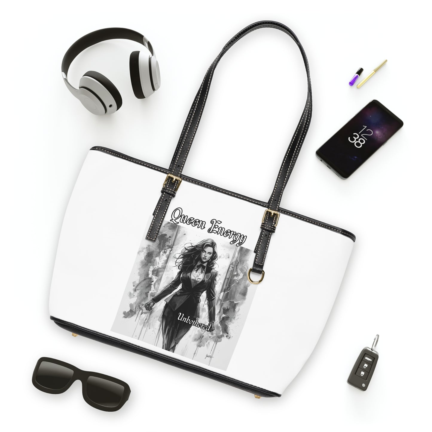 Queen Energy PU Leather Shoulder Bag - Empowered Woman Tote with Gothic Portrait