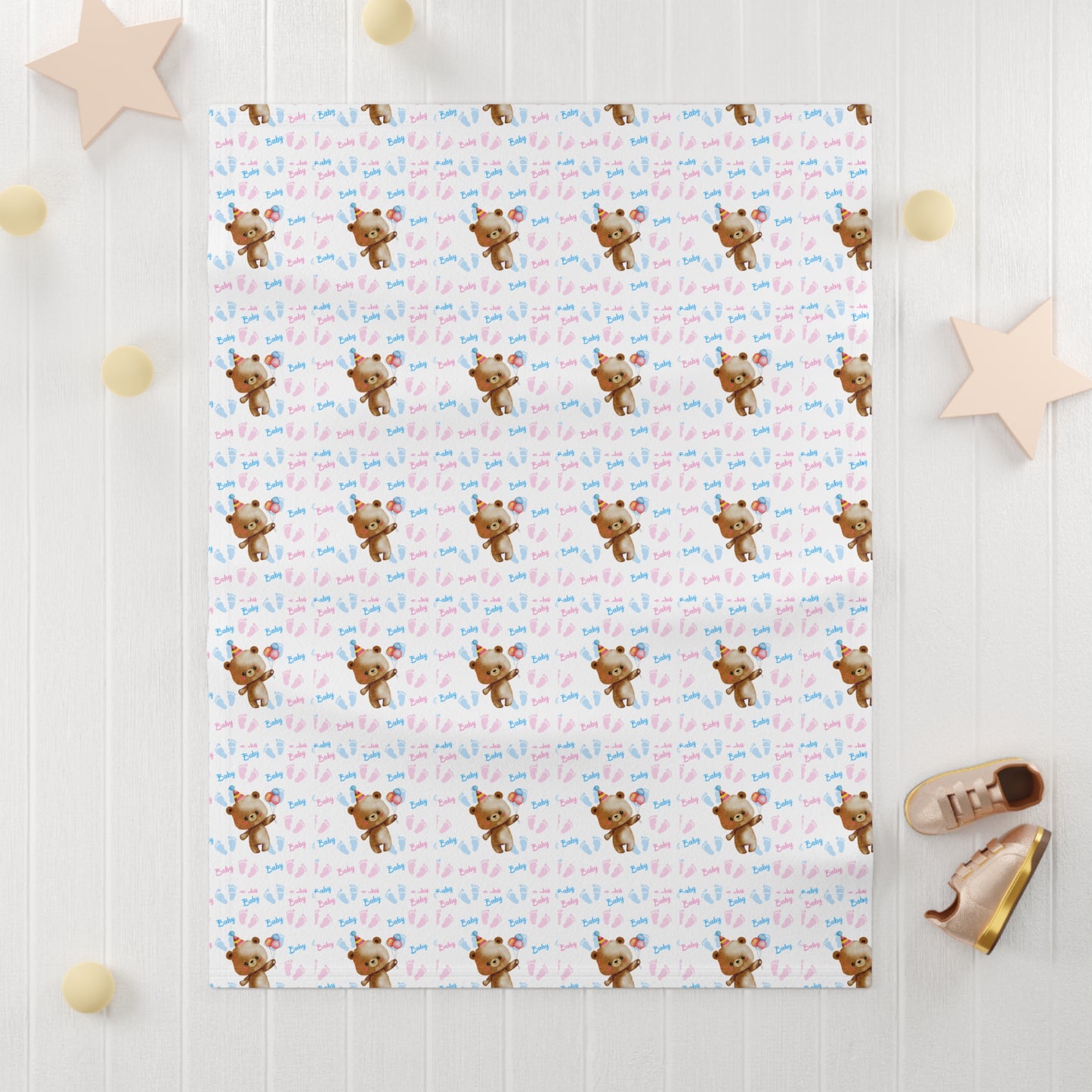 Baby Blanket — Cute Teddy with 'I Love You' Pattern | Soft Fleece Nursery Throw