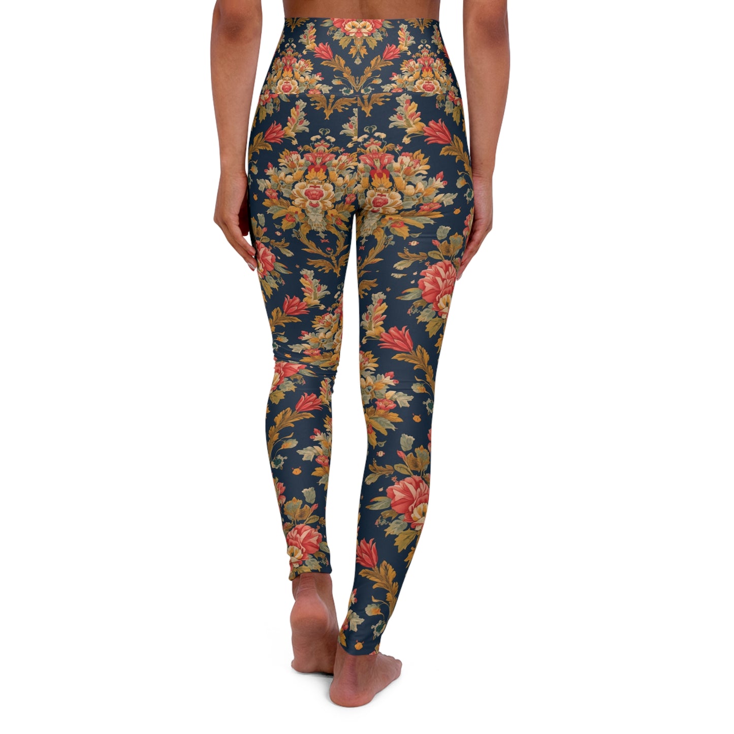 Floral Tapestry High-Waist Yoga Leggings — Vintage Rose Pattern