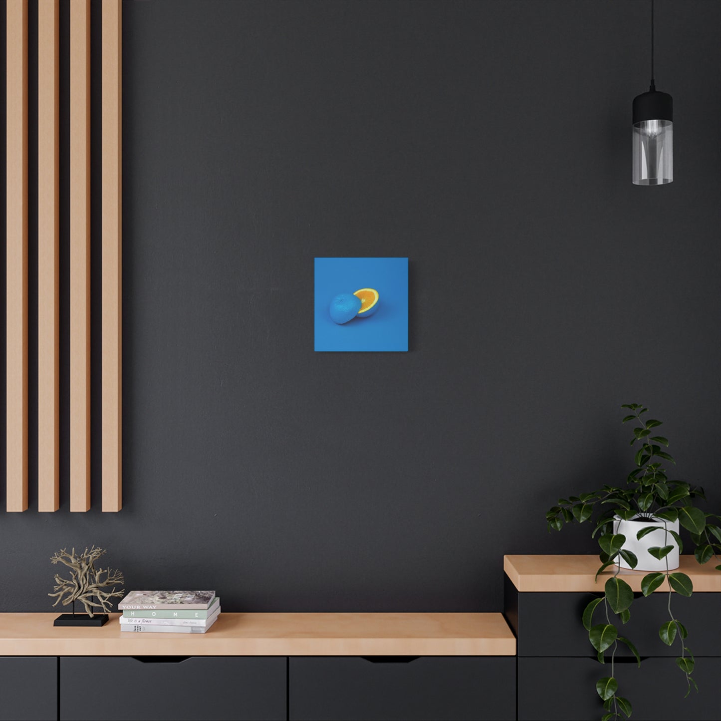 Blue Orange Canvas Art Print — Vibrant Surreal Fruit Wall Decor