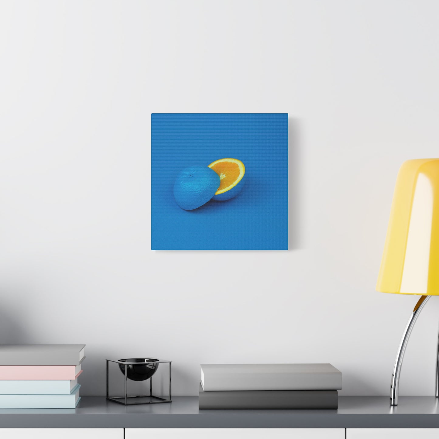 Blue Orange Canvas Art Print — Vibrant Surreal Fruit Wall Decor