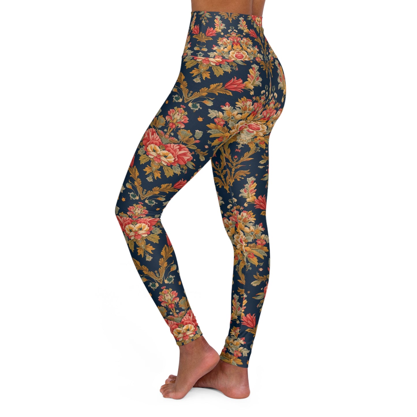 Floral Tapestry High-Waist Yoga Leggings — Vintage Rose Pattern