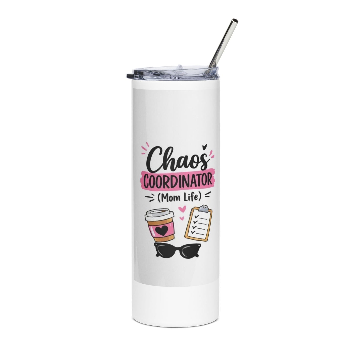 Chaos Coordinator Stainless Steel Tumbler 20oz — "Mom Life" Travel Cup with Coffee & Checklist Design