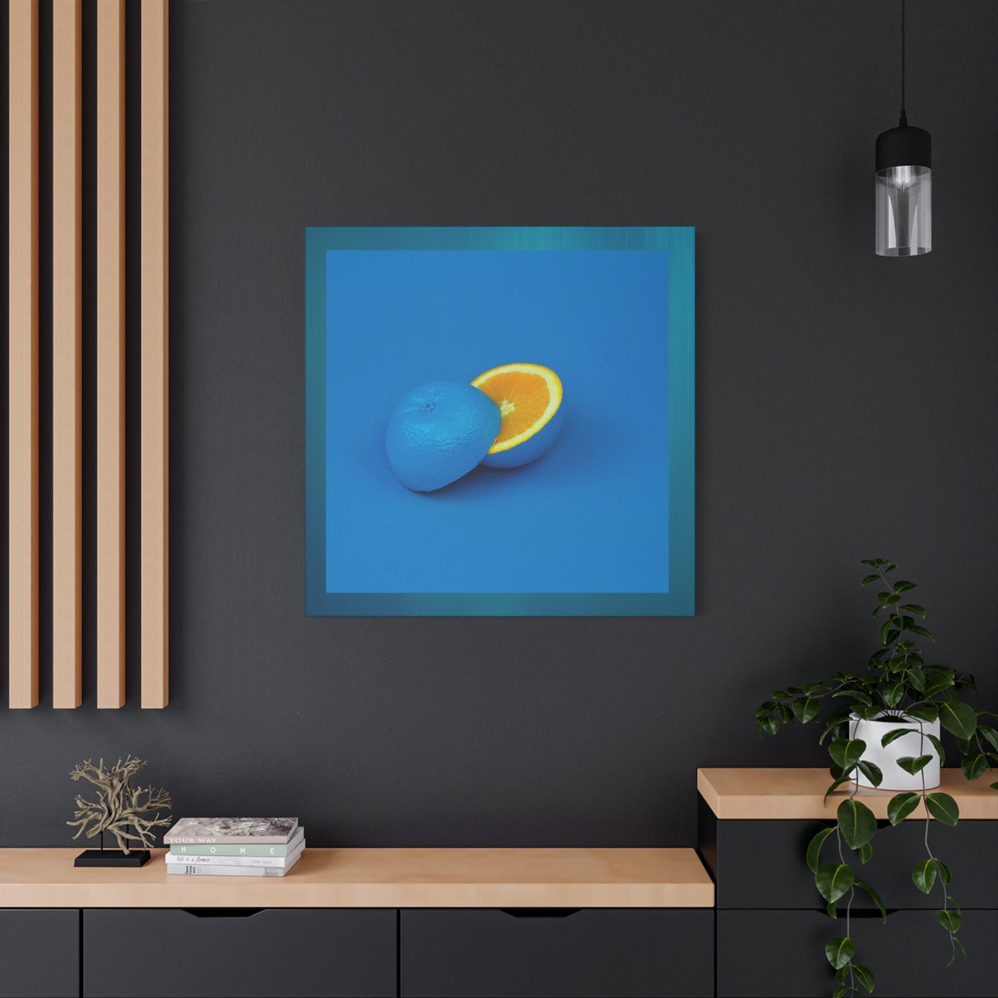 Blue Orange Canvas Art Print — Vibrant Surreal Fruit Wall Decor