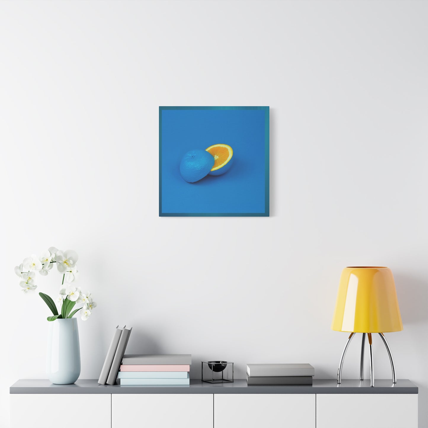 Blue Orange Canvas Art Print — Vibrant Surreal Fruit Wall Decor