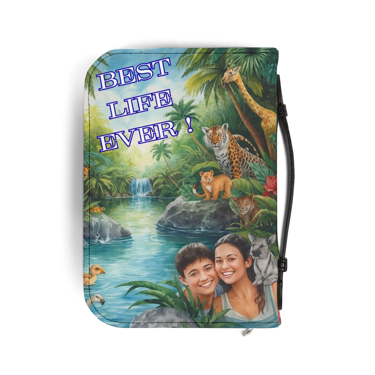 Bible Cover - "Best Life Ever!" Illustrated Jungle Scene with Personalized Photo