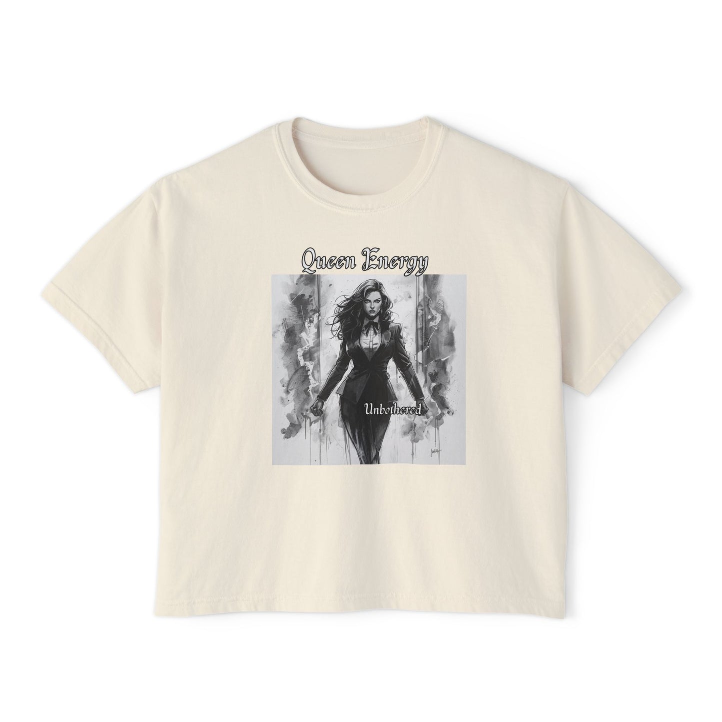 Queen Energy Women's Boxy Tee — Empowered Gothic Portrait Graphic Shirt