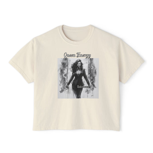 Queen Energy Women's Boxy Tee — Empowered Gothic Portrait Graphic Shirt